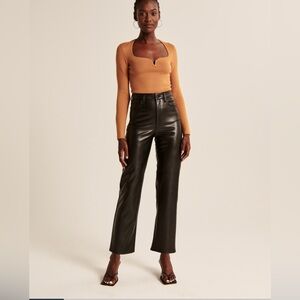 Abercrombie & Fitch Black Vegan Leather Ankle Straight Pant